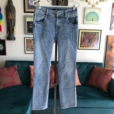 HUDSON size 4 Stretch Light Wash Denim Flap Pocket Straight Leg Jeans HO524-01