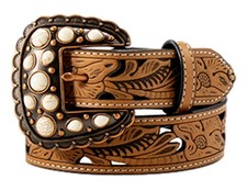 Angel Ranch Western Belt Girls Floral Filigree Inlay Tan D130004208