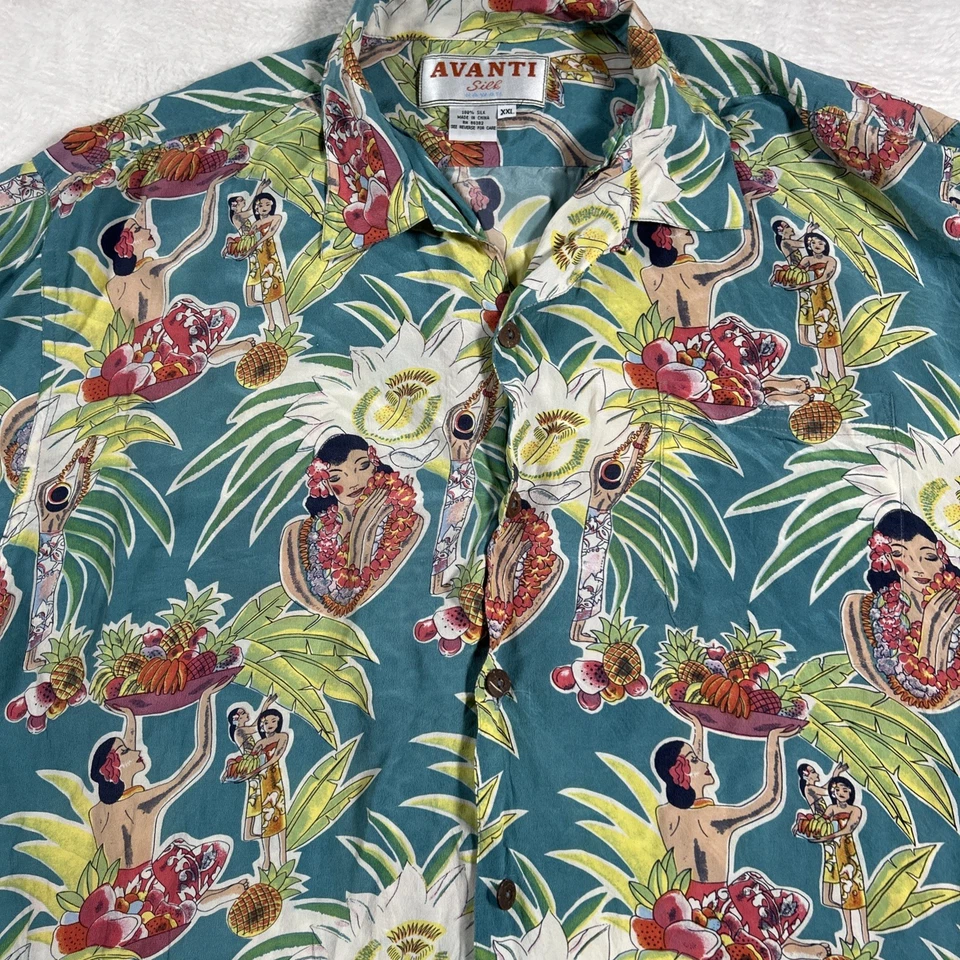 Avanti Silk Surf Hawaiian Aloha Shirt  HAWAIIAN Hula  GirlsMen’s Coconut Button - Image 2 of 4