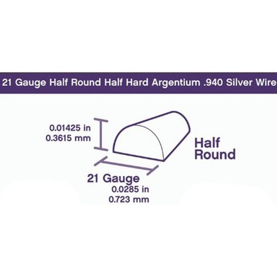 .940 Argentium Silver Wire | Half Round, Half Hard | 21 Gauge | 25|
