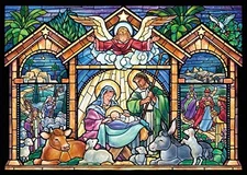  Stained Glass Nativity Religious Christmas Cards - Box Of 15
