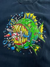 JIMBO PHILLIPS Bad Fish Mens S Shirt Graphic Print Blue USA Made