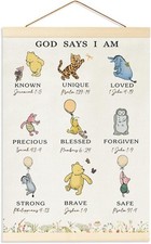 Winnie Biblical Affirmations Wall Art, The Pooh Canvas Wall Art Painting for