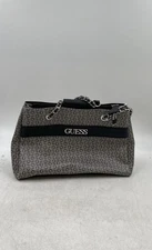 Guess Womens Gray Black Allover Logo Print Top Handle Brooker Satchel Bag
