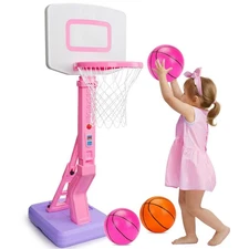 Toddler Pink Basketball Hoop Indoor Outdoor Age 1-3, Adjustable Kids Basketba...