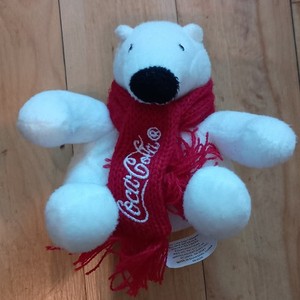 Coca-Cola Polar Bear Plush Stuffed Animal White w/ Red Scarf 2024 Small