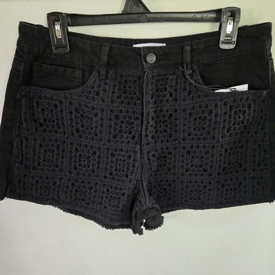 Vanilla Star Junior Shorts Black  Size 9 Waist 29 Crochet Front Cotton Denim NWT