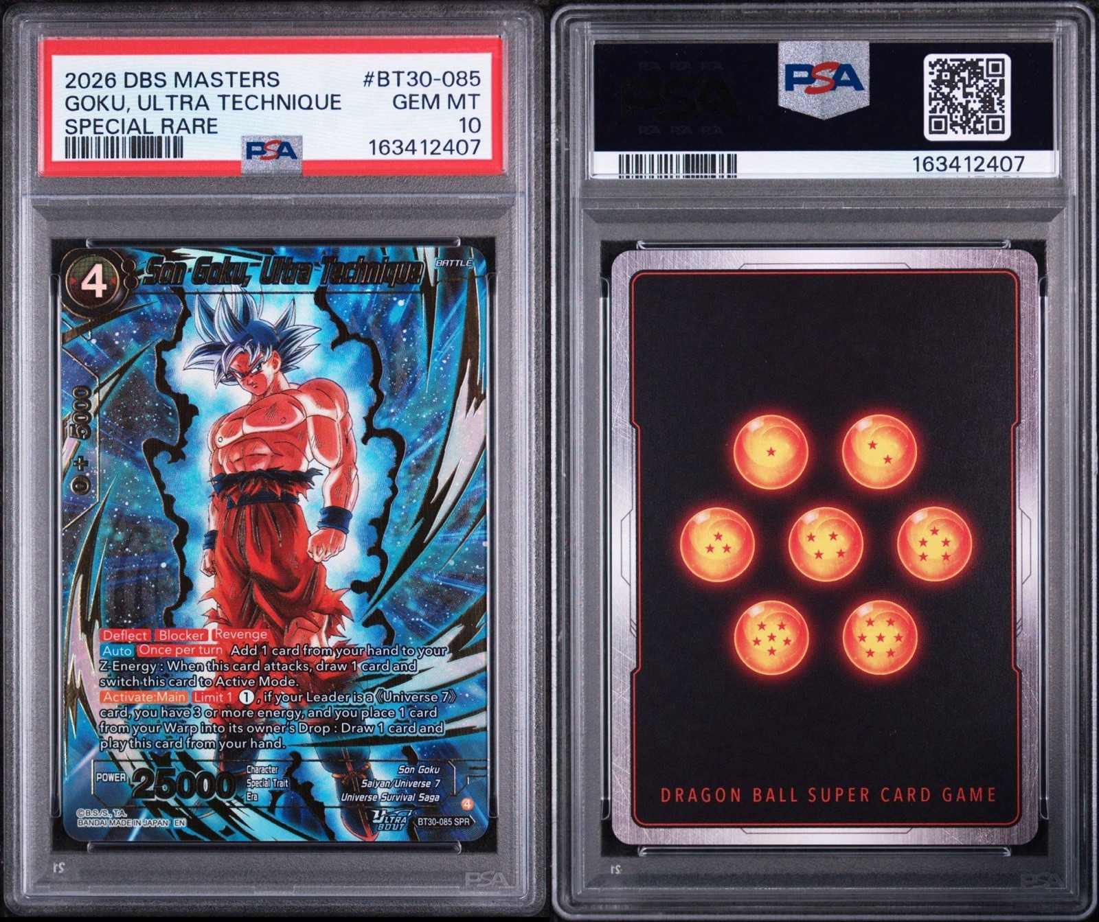 DBS Masters Card Game  Son Goku, Ultra Technique SPR BT30-085 PSA 10 view 3