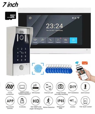 New 5in1 Fingerprint Unlock Tuya Smart 1080P 7inch LCD Wifi Video Intercom