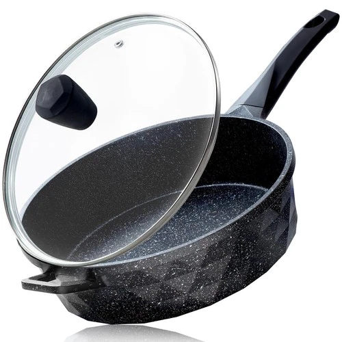 Frying Pan Skillet with Lid 12 in Granite Stone Induction Safe