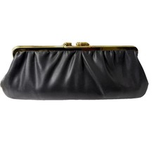 Vintage Black Leather Clutch Flip Lock Closure