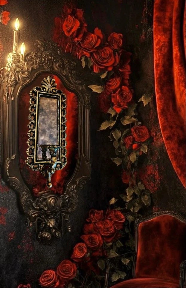 VTG French FleurDeLis Victorian Gothic Style Wall Magic Mirror Decoration Sconce - Image 2 of 4