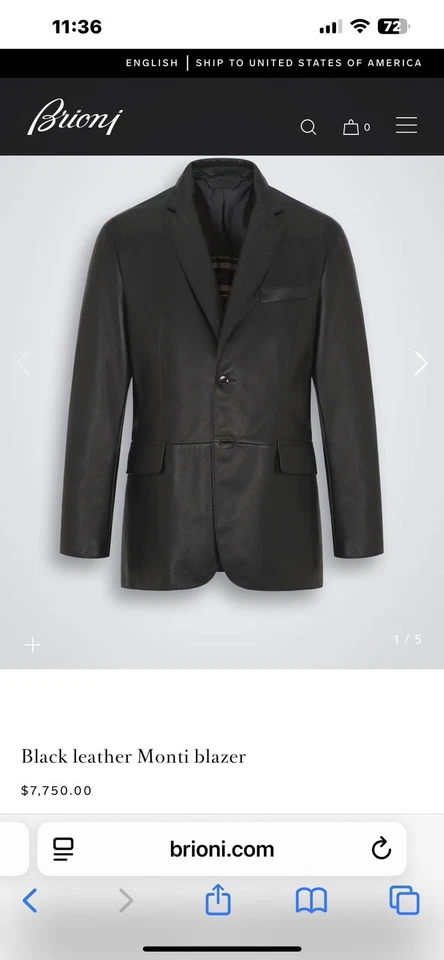 BRIONI Black Leather Peak Lapel Buttery Soft Blazer Custom Size US46-48 Read - Image 2 of 4