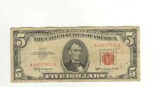 1963 $5 U.S. Note Red Seal Circulated Actual Photos NO RESERVE