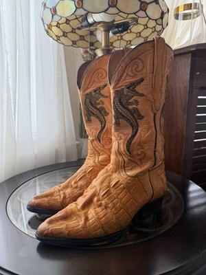 Tan vintage Mexican cowboy  with Alligator Embroidery and Embroidered Design