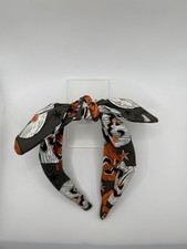 Halloween Grey Jack O Lanterns Homemade Tie Knot Headband Hair Accessory Women