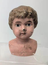 5x3.5x2.25” Antique German Minerva 6 Tin Head Doll Head Painted Blue Eyes #me