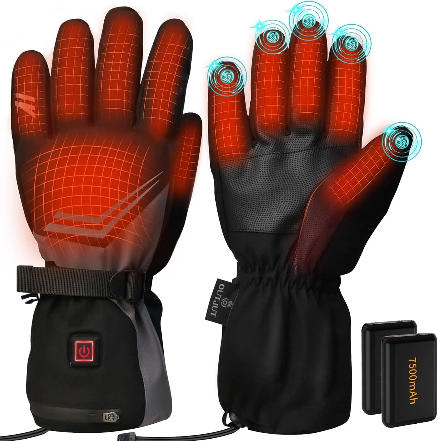 OUTJUT HEATED GLOVES 7500mAh*2 BATTERY RECHARGEABLE TOUCHSCREEN DESIGN 3 New Box