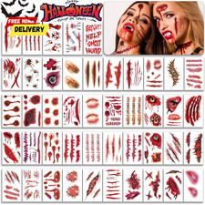 275Pcs 45Sheets Fake Scars Tattoos - Temporary for Halloween 3D Wound Blood Cuts
