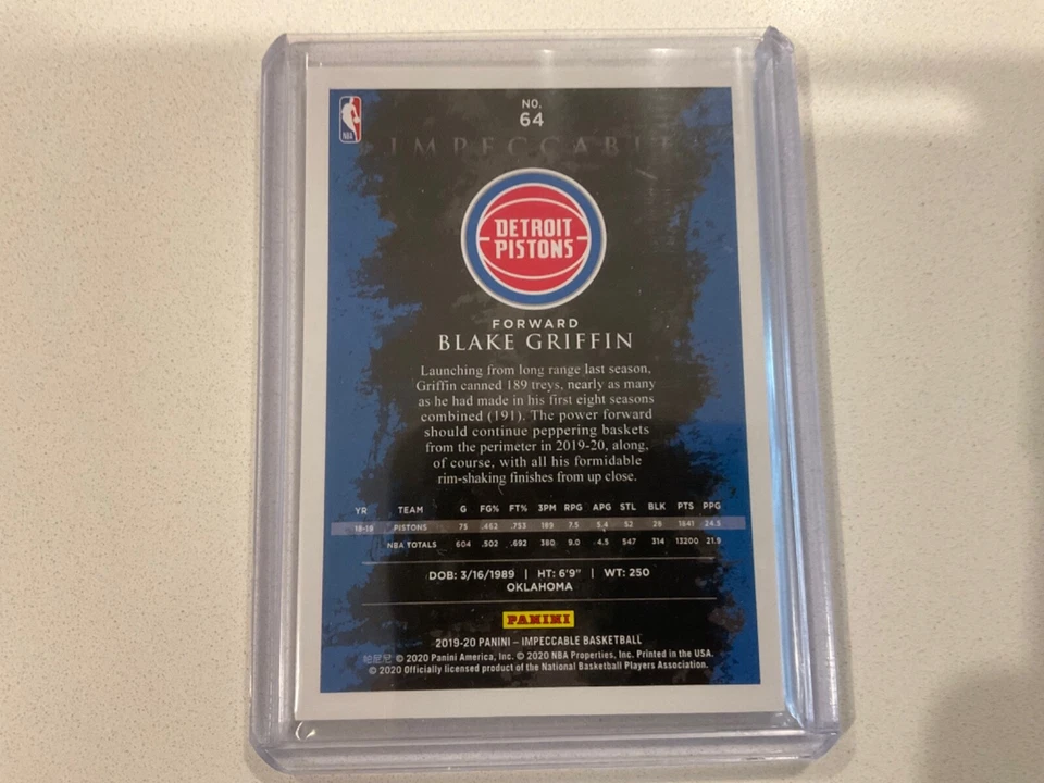 2019-20 Panini Impeccable Basketball Blake Griffin Silver Parallel 1/25 SP - Image 2 of 3