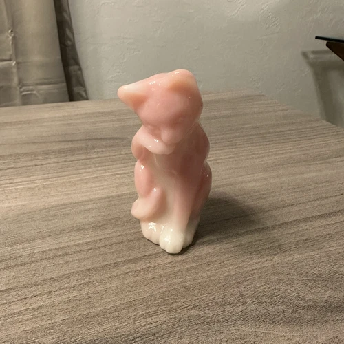 Vintage Fenton Glass Grooming Cat Figurine Rosalene Pink RARE