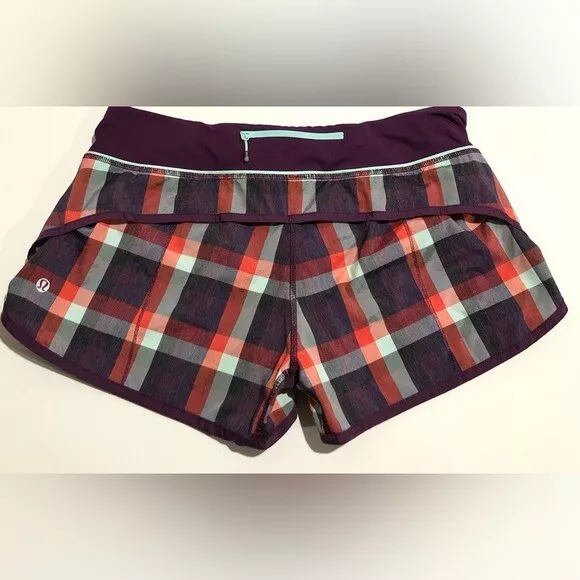 Lululemon Run Times Shorts Women s Size 8 Wheezy Check Berry Sale