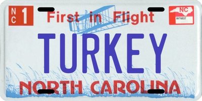 Turkey North Carolina Aluminum License Plate