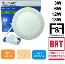 FARO FARETTO LED PANNELLO SLIM 6W 12W 18W DA INCASSO A MOLLA ROTONDO - QUAD
