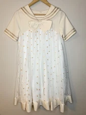 Dudu Studio Brand Cream Dress Short Sleeve Flowers W/ Bow New No Tags.