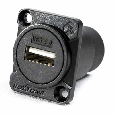 USB Type A Feedthru Panel Mount Connector - Female to Female, Black Body