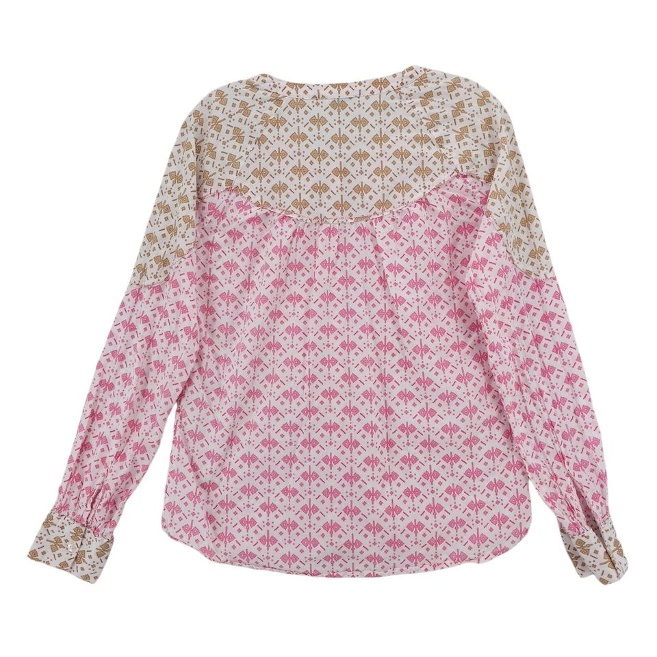 Blusa SUNDANCE Rosa Beige Blanco Camisa Geométrica Abotonada 100% Algodón PEQUEÑA Foto 3 de 4