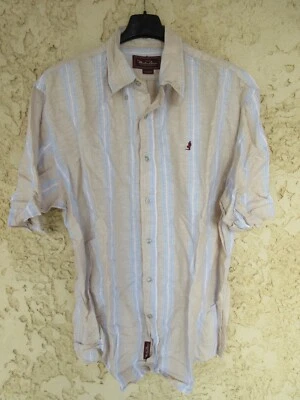 Chemise MARLBORO CLASSICS rayé beige bleu ciel coton lin manches courtes XL - Photo 1/4