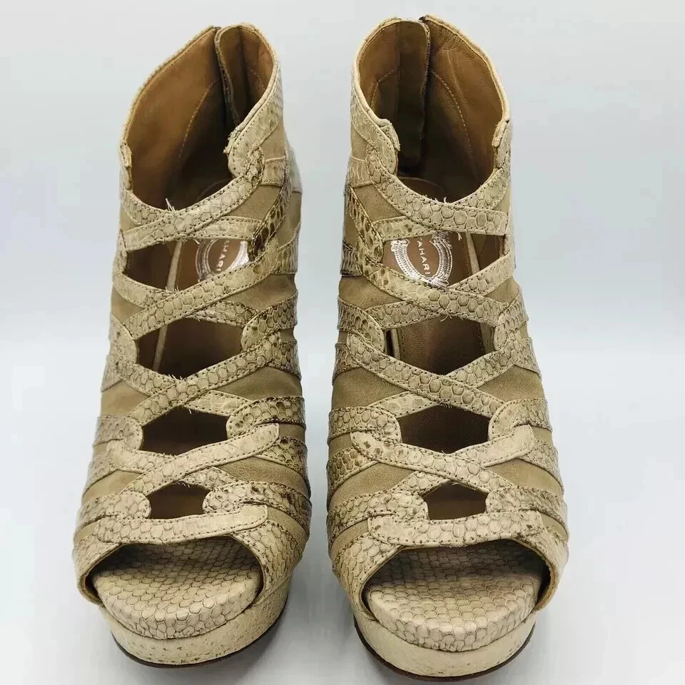 Zapatos para mujer Elie Tahari EE. UU. 10,5/UE 40,5 cuero tacón al tobillo plataforma estampado serpiente Foto 3 de 4