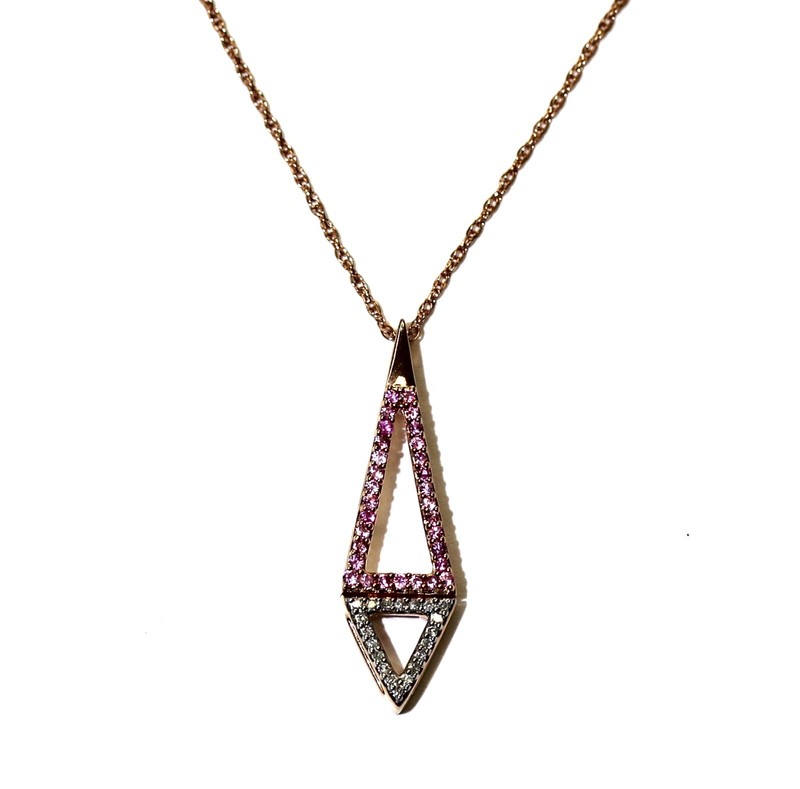 New 925 sterling silver .25ct diamond pink sapphire pendant necklace 2.6g 18"