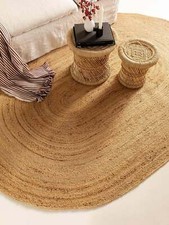 Rug Natural Jute Hand Braided Oval Shape Reversible Braided Modern Rustic Look