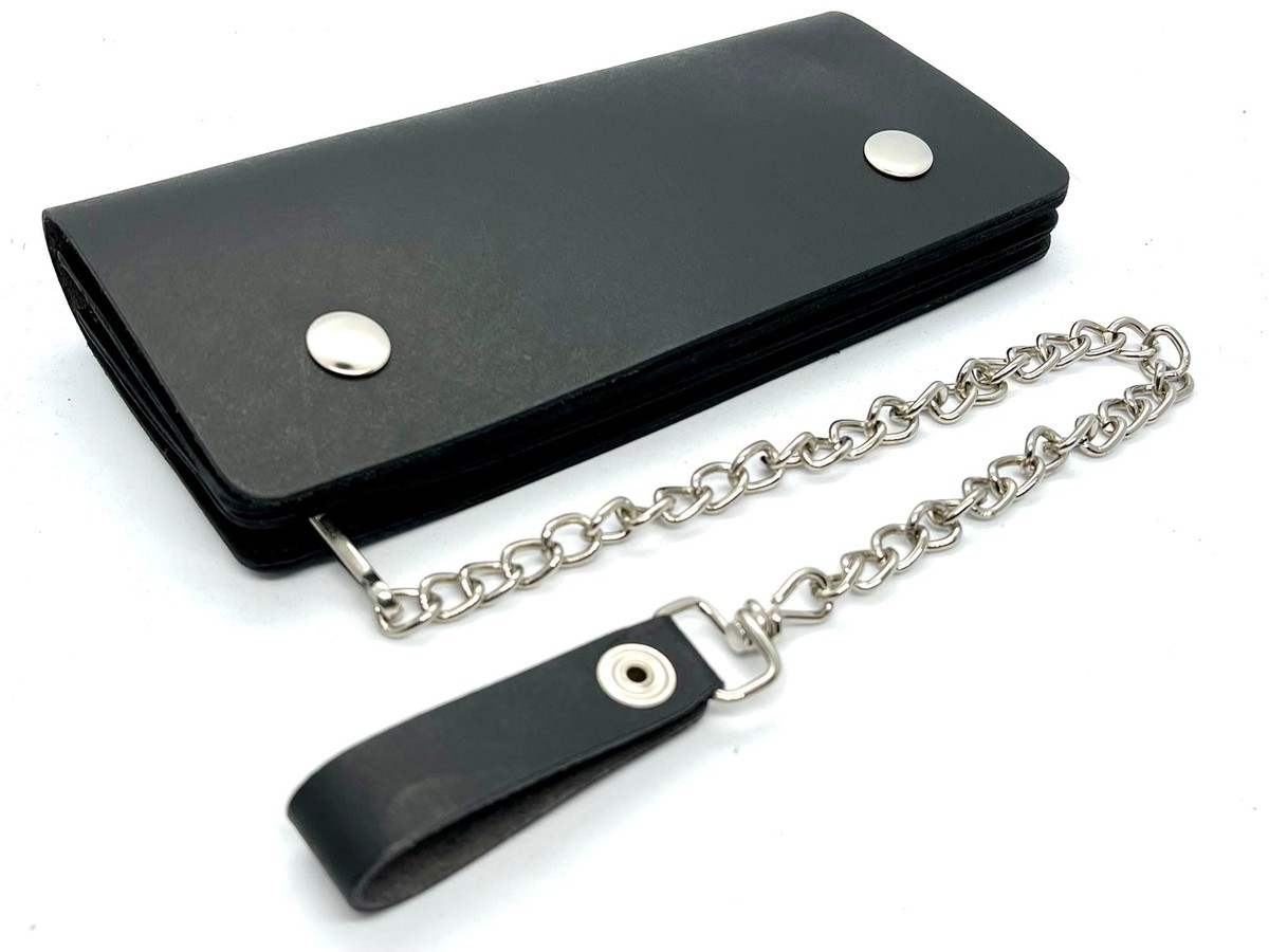 Portafoglio con Catena Biker Style in Pelle Nera 10x12cm
