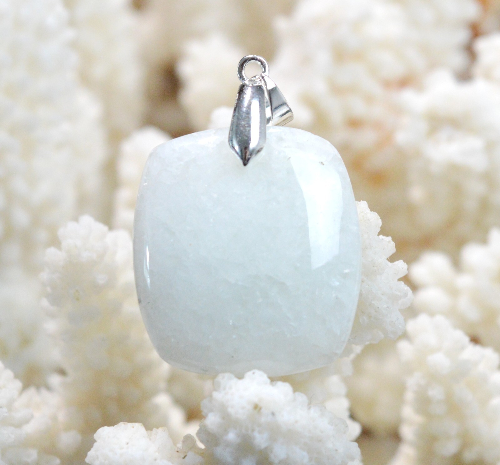 Pendentif en préhnite véritable de 43 carats - Cabochon de collection italienne FM34