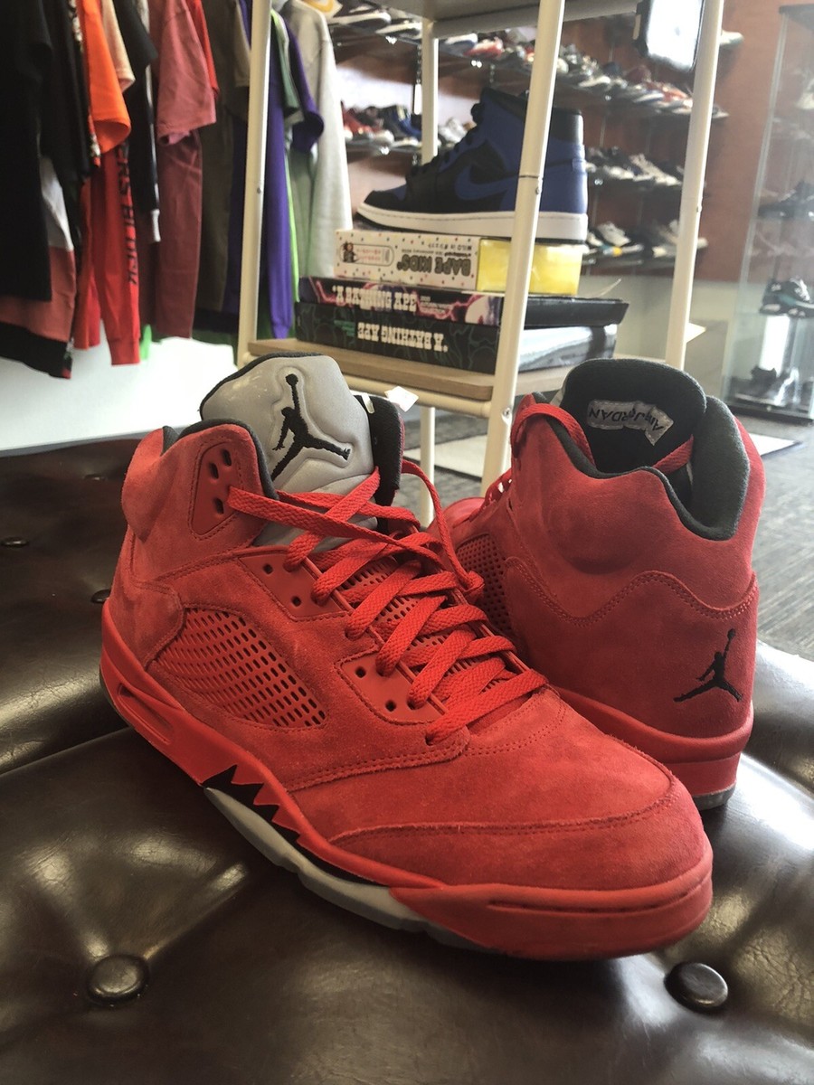 Nike Air Jordan 5 Retro Red Suede Size 13 University Red Black
