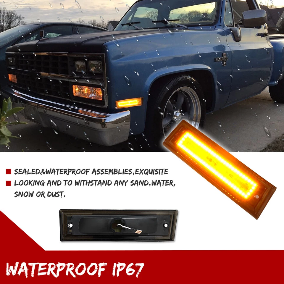 Luz marcadora frontal LED ámbar completo de humo para 81-91 Chevrolet C10 C20 C30 GMC Foto 4 de 4