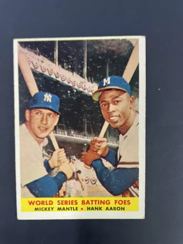1958 Topps Baseball #418 Mickey Mantle/Hank Aaron W.S. Batting Foes