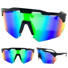 Oversized RETRO SPORTY WRAP AROUND Cycling SUN GLASSES Large Big Blue Green Lens