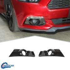 2Pc Front Fog Light Frame Decor Cover Trim For Ford Mustang 2015-17 Carbon Fiber