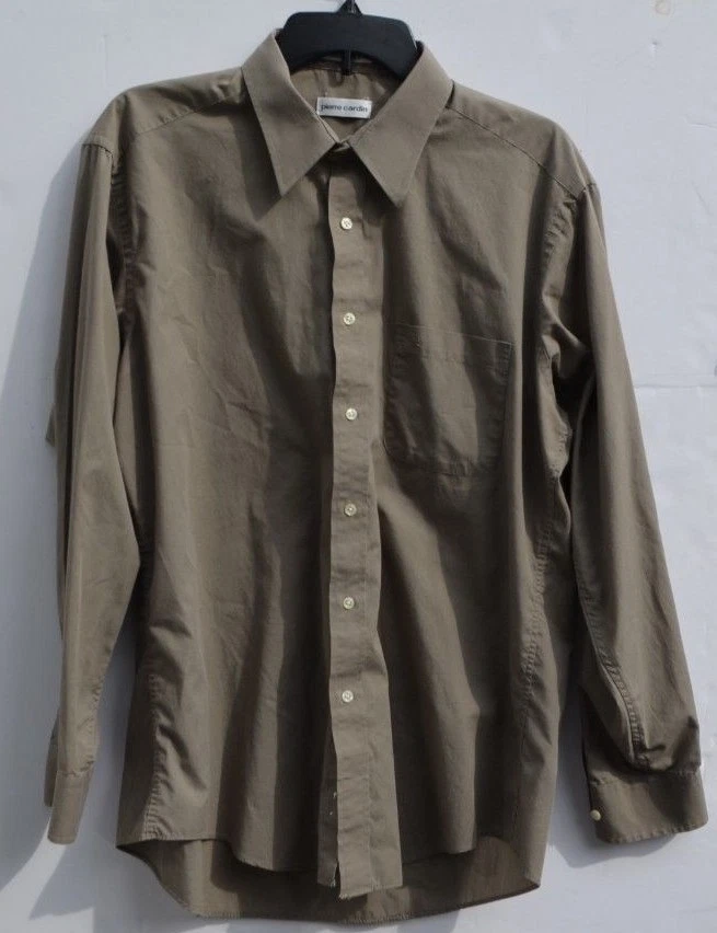 Мужская рубашка с длинным рукавом Pierre Cardin, размер 34-35 16 1/2 зеленая рубашка на пуговицах - Изображение 2 из 4