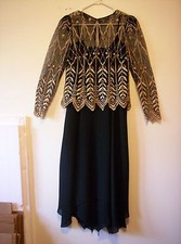 Cachet by Bari Protas Long Black  Gold Long Sleeve Cocktail Gown Dress - Size 8