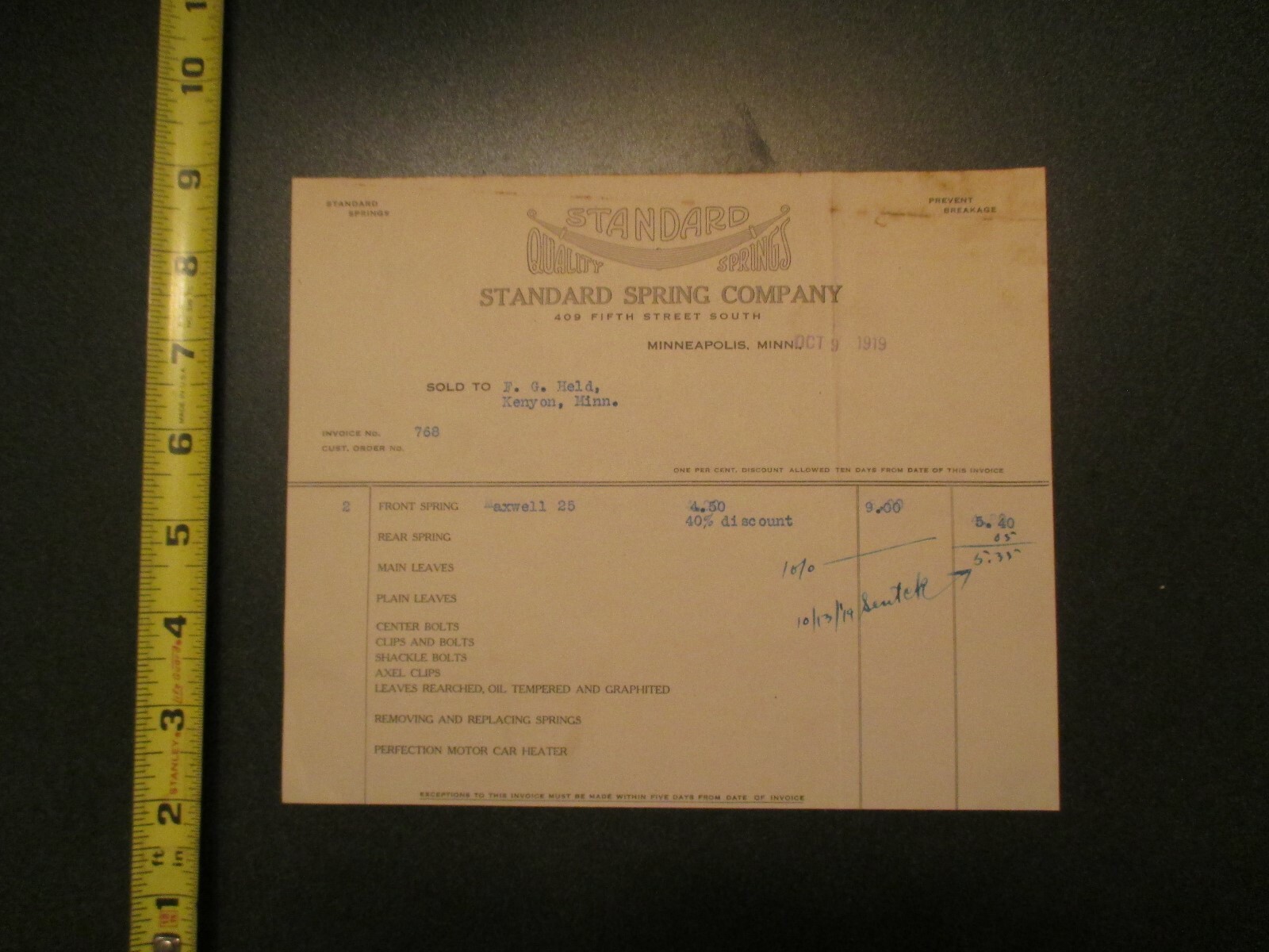 Vintage 1919 Standard Spring Co Letterhead Minneapolis MN 157