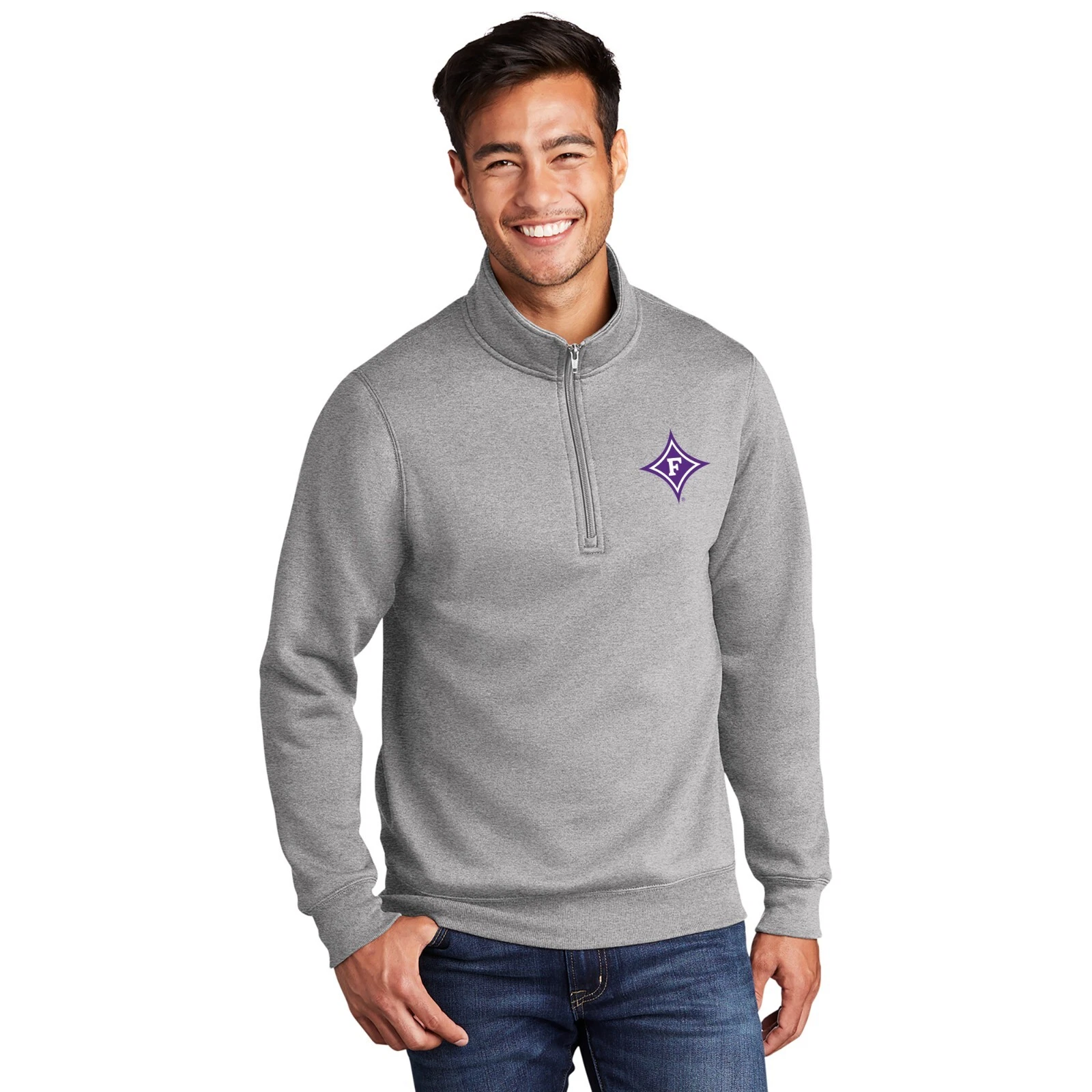 Furman University Primary Logo LC Zip Neck Sweater