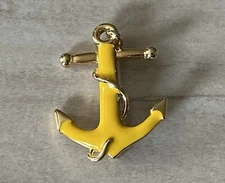 Vintage Danecraft Signed Gold Tone Yellow Enamel Anchor Brooch Pin