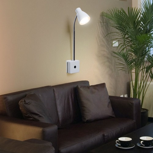 Lampada da Parete Presa Camera Letto Lampada Spot Mobile Metallo Argento 1x LED - Foto 4 di 7