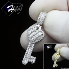 925 STERLING SILVER ICY BLING CZ GOLD PLATED/SILVER 3D HEART KEY PENDANT*SP451