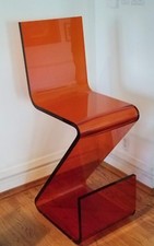 2 Blood Orange Acrylic Italian Contemporary Stools Mid Century Modern Furniture 
